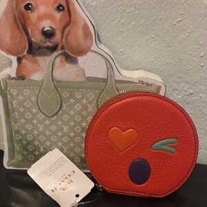 Coach Red Leather Coin Pouch with Colorful Accents
